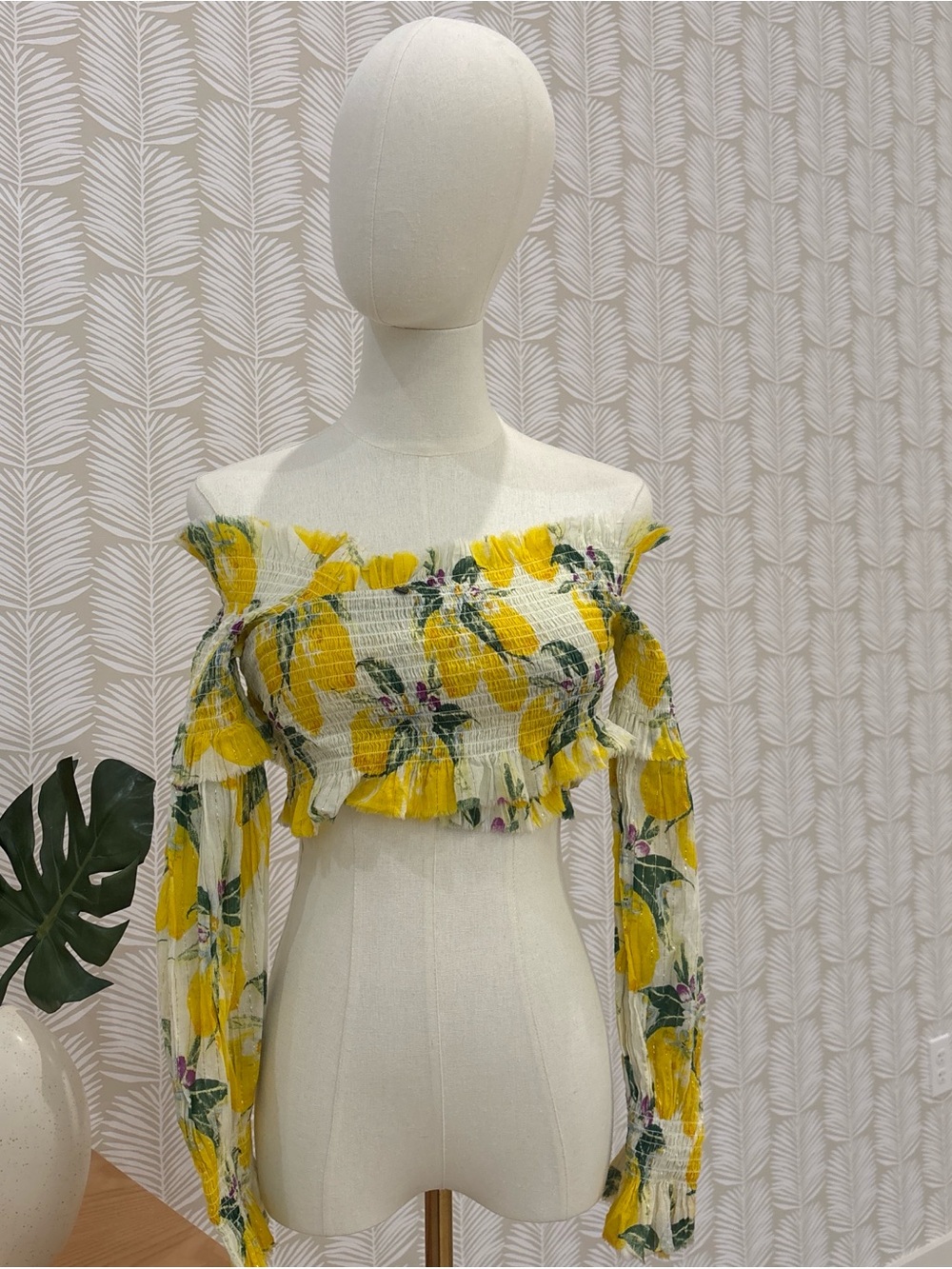 Sunshine Floral Off-Shoulder Smocked Crop Top